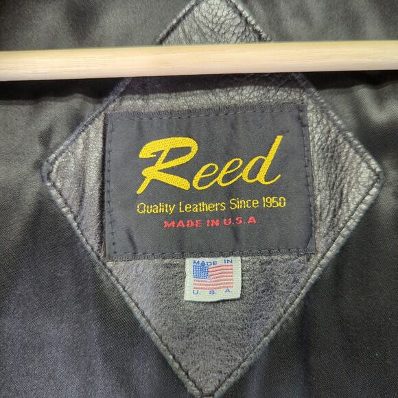 Reed Black Leather Jacket Vintage Made in USA Women's Size Medium Button Front - Picture 8 of 10